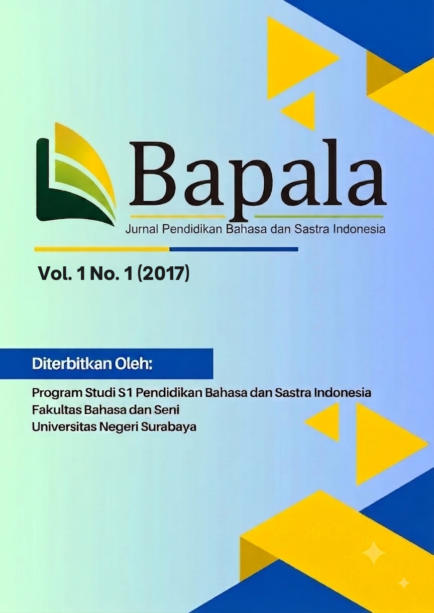 					View Vol. 1 No. 1 (2017): BAPALA: Jurnal Pendidikan Bahasa dan Sastra Indonesia
				